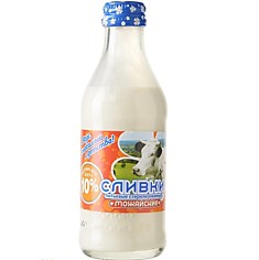 Сливки питьевые стерилизованные «Можайские» массовая доля жира 10,0%. ГОСТ Р 52091, бутылка стеклянная 0,45 л.